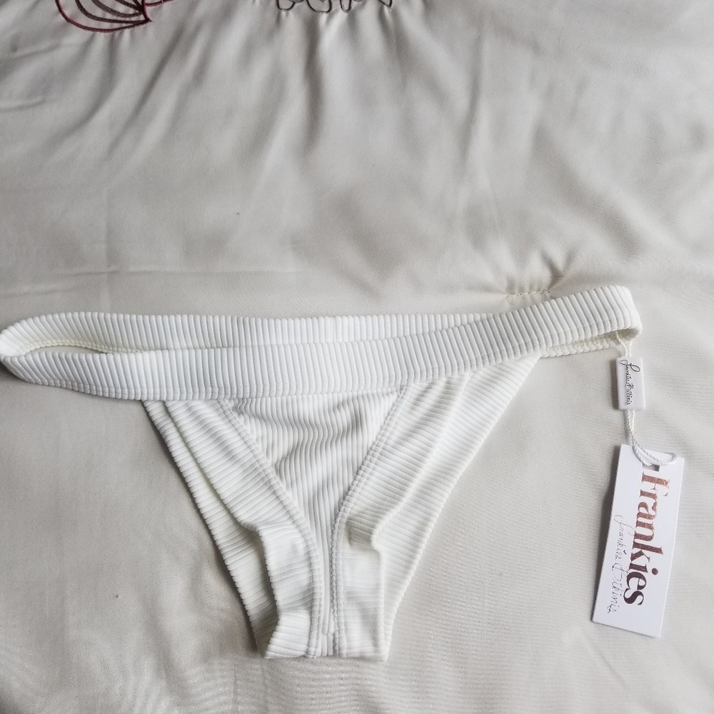 Frankie's Bikinis 'White Ribbed Bikini Bottom'